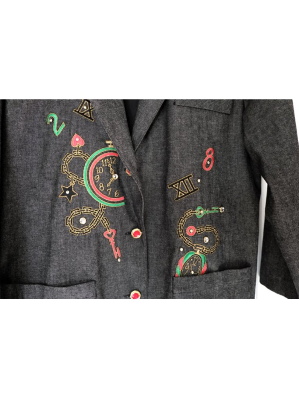 RARE! NEW vintage Roni Blanshay embellished dark grey denim blazer wearable art - Picture 5 of 9
